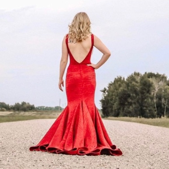 Jovani Iridescent Shimmer Fitted Mermaid Prom Dress Train Pageant Gown - Picture 6 of 10